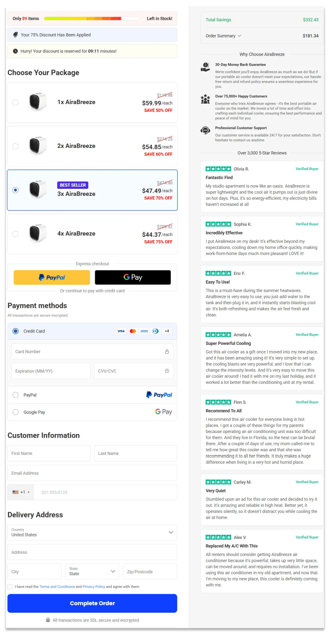AiraBreeze Secure Checkout Page